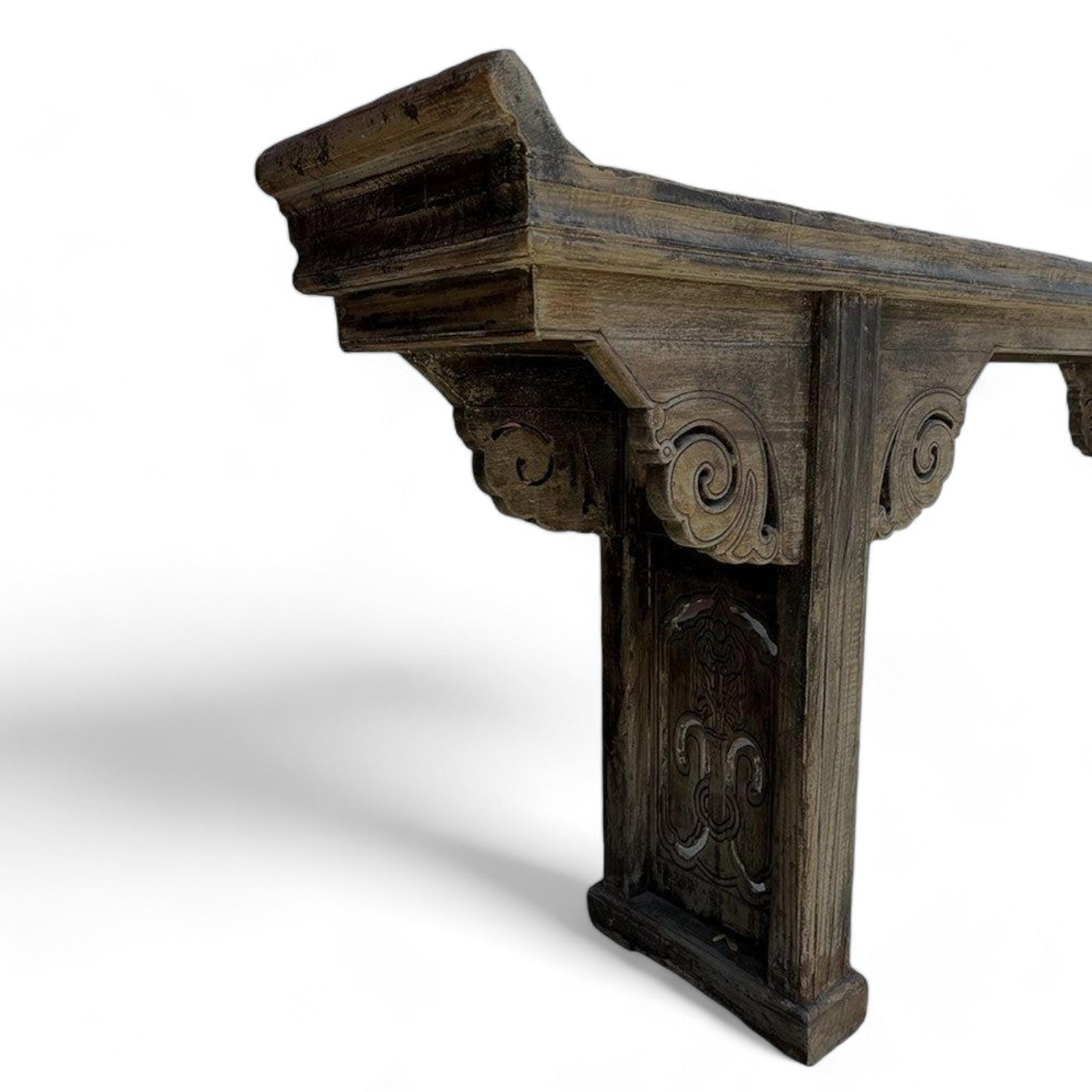 Ornate Black Oriental Antique Console Table (B) Distressed