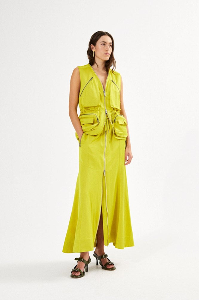 Parel Techno Drape Flared Skirt - Acid Yellow