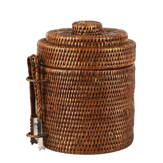Paume Rattan Ice Bucket w Tong - Antique Brown