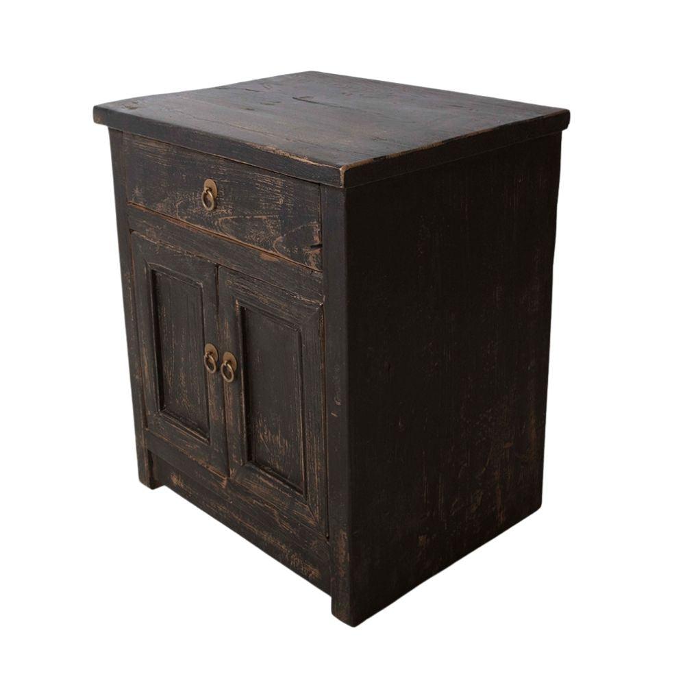 Priya Black Elm Rustic Bedside Table with Drawer