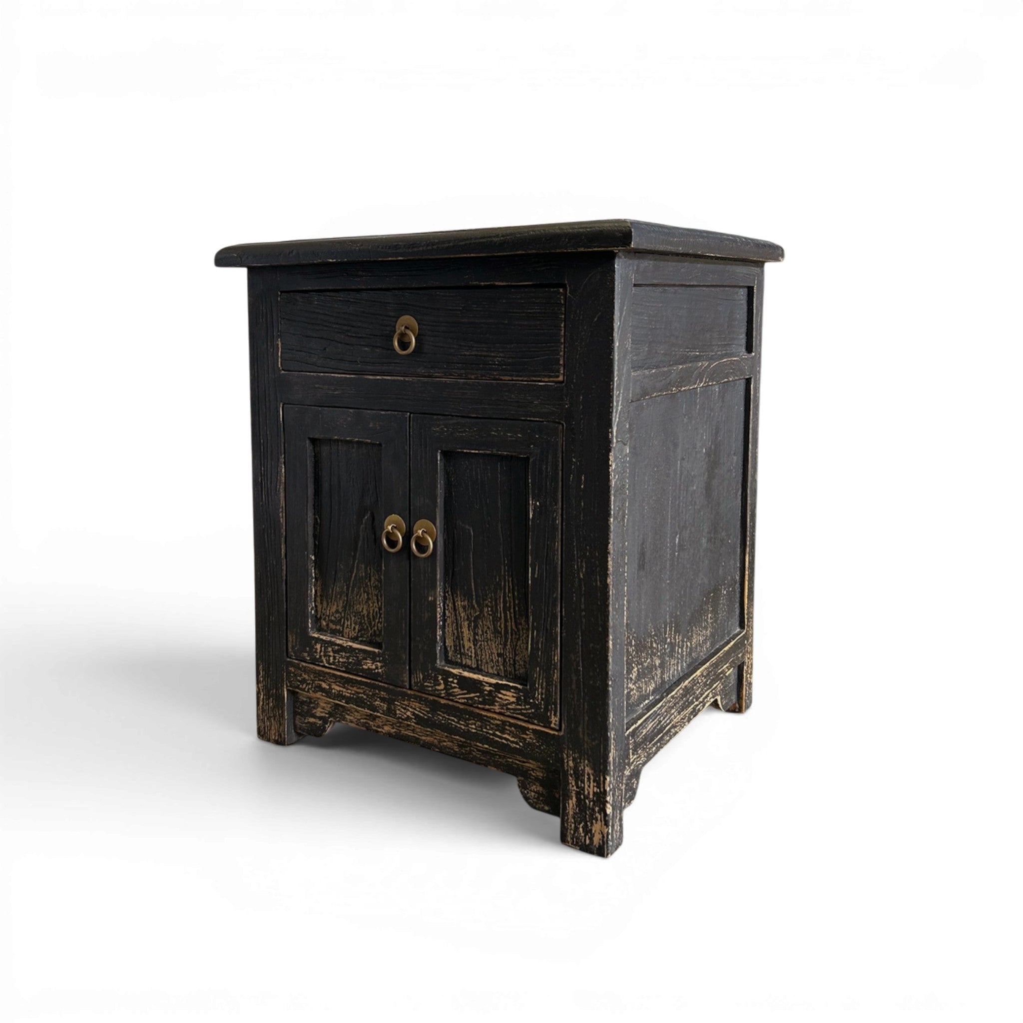 Priya Black Elm Rustic Bedside Table with Drawer