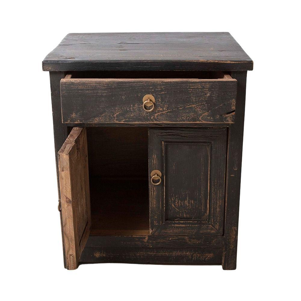 Priya Black Elm Rustic Bedside Table with Drawer