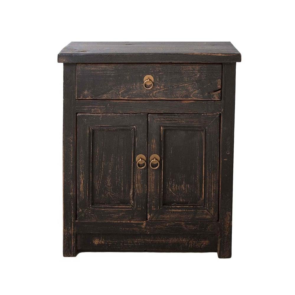 Priya Black Elm Rustic Bedside Table with Drawer