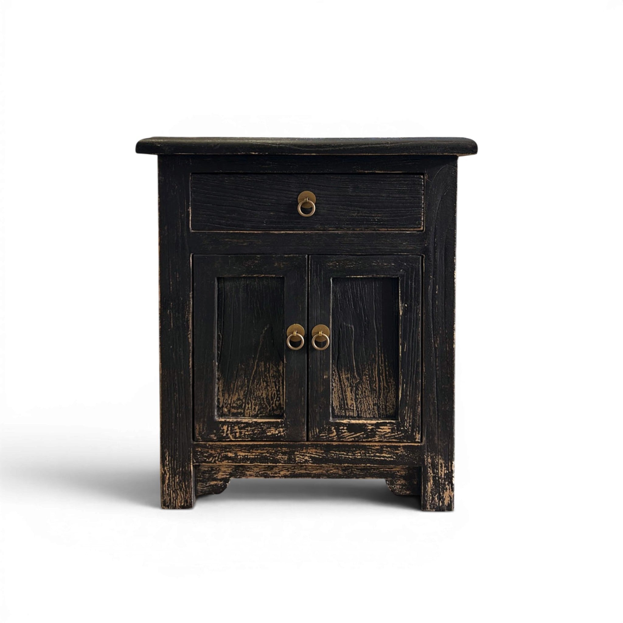 Priya Black Elm Rustic Bedside Table with Drawer