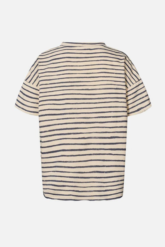 Margot Light Stretch Cropped Tee - Oyster Navy Stripe - Rabens Saloner
