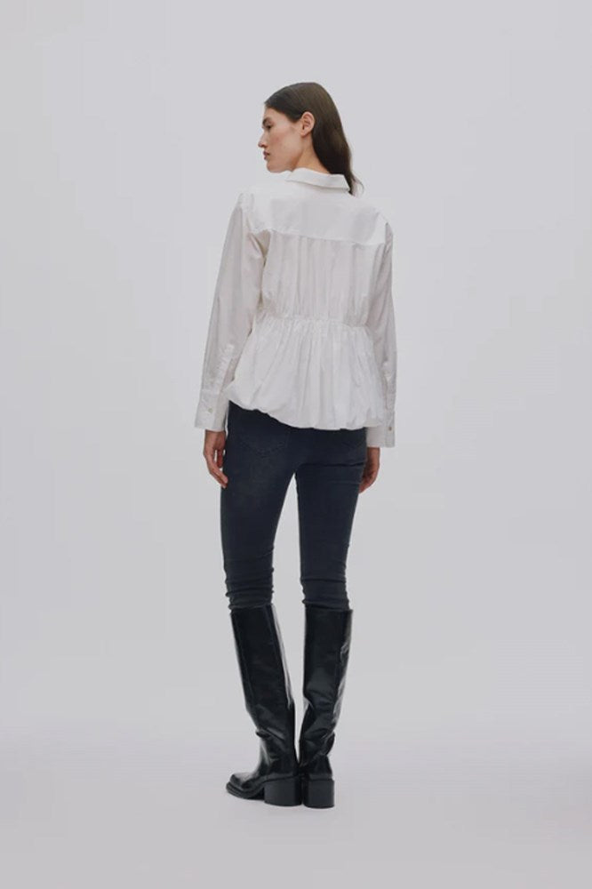 Sophie Poplin Puffed Hem Shirt - White - Rabens Saloner
