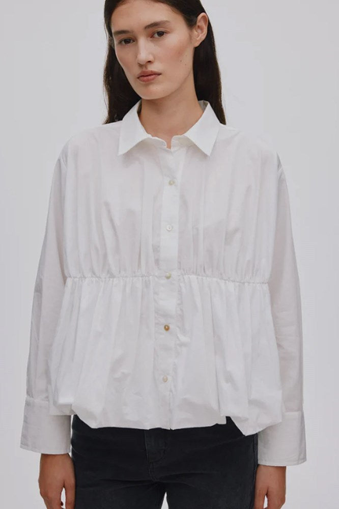 Sophie Poplin Puffed Hem Shirt - White - Rabens Saloner