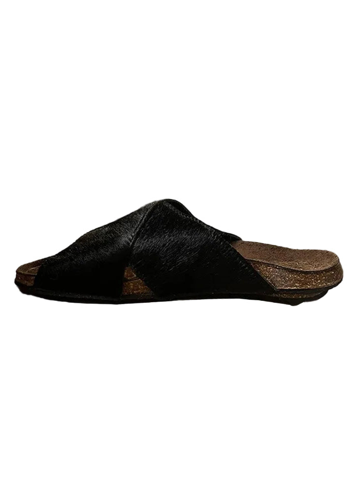 Cuir Poils Black Fur Slide