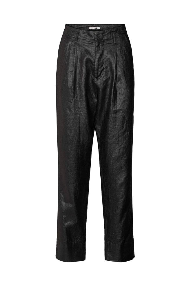 Raina Glazed Pleat Pant - Black