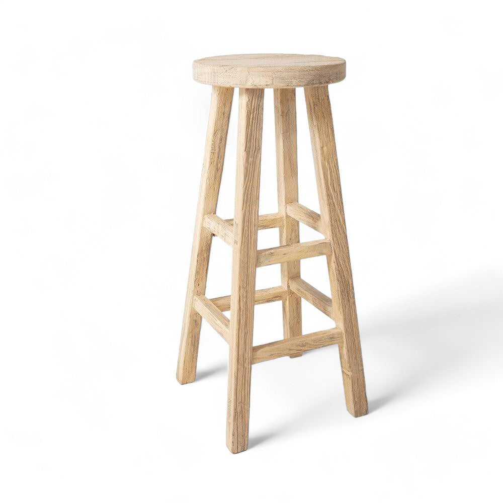 Round Elm Timber Bar Stool