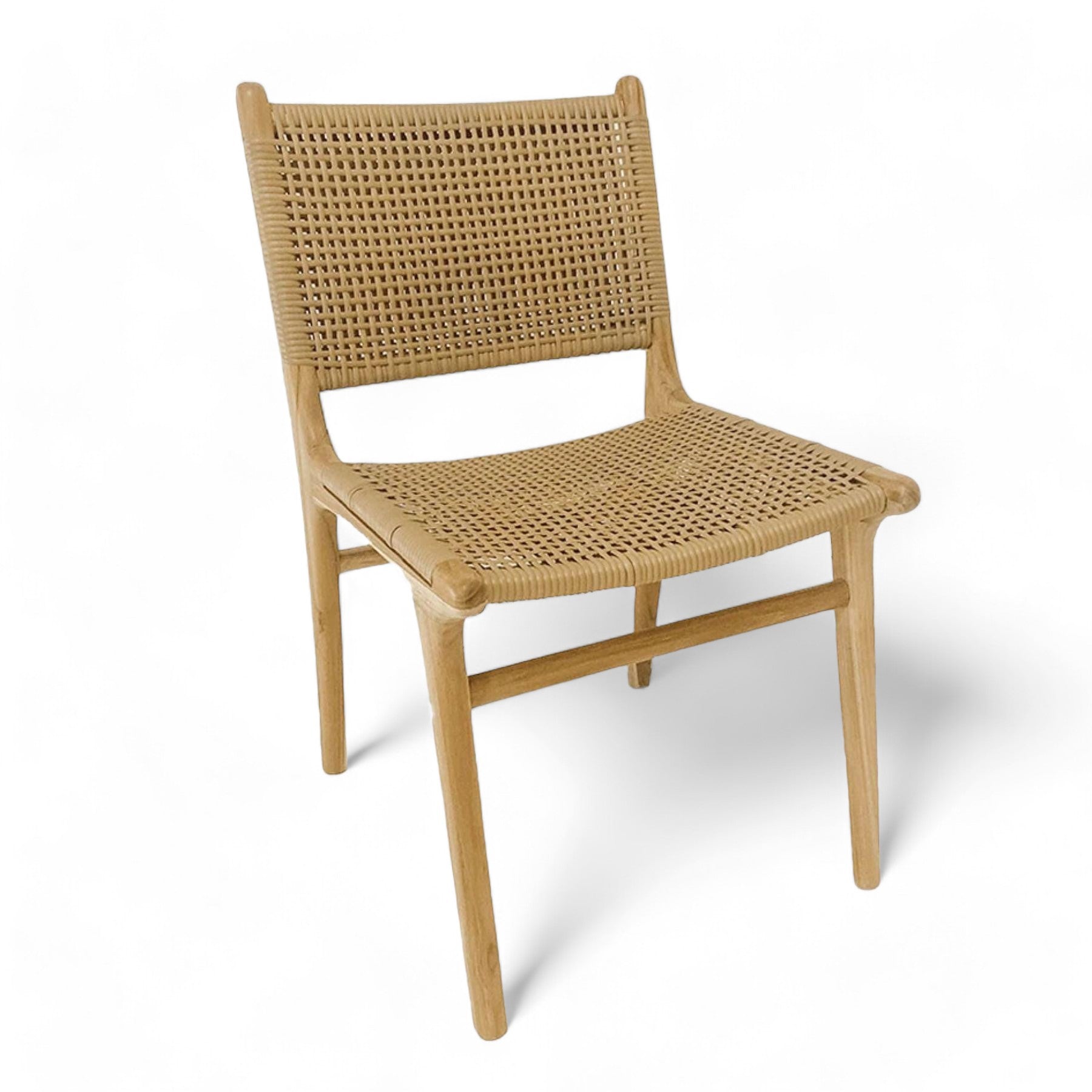 Sabi Mid Century Modern Natural Outdoor Rattan and Teak Dining Chair