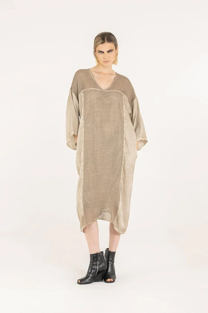 Sanctamuerte Knit Detail Dress - Sand Shell
