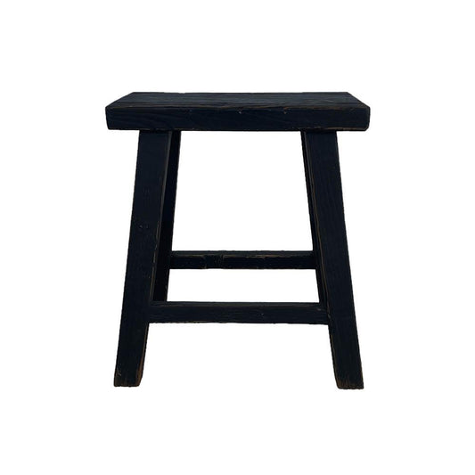 Small Elm Workers Stool - Black Distressed