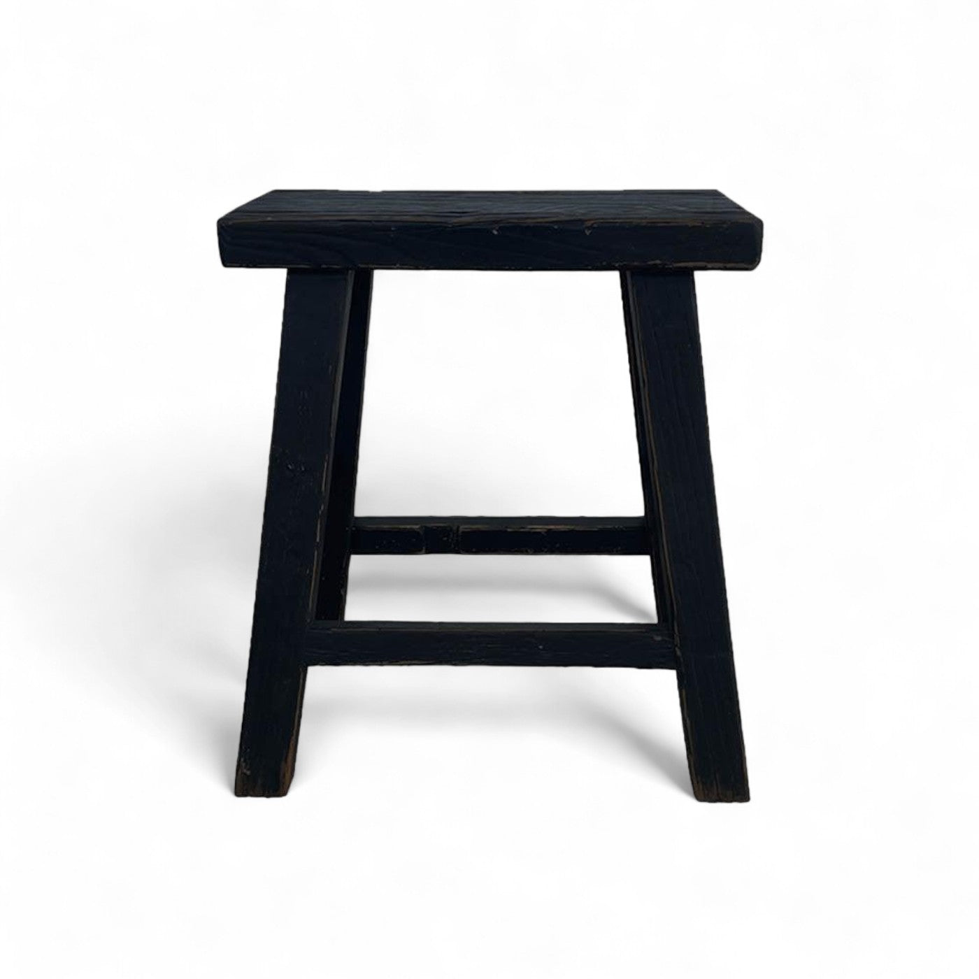 Small Elm Workers Stool - Black Distressed