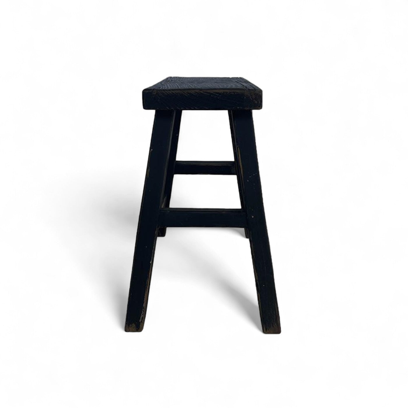 Small Elm Workers Stool - Black Distressed