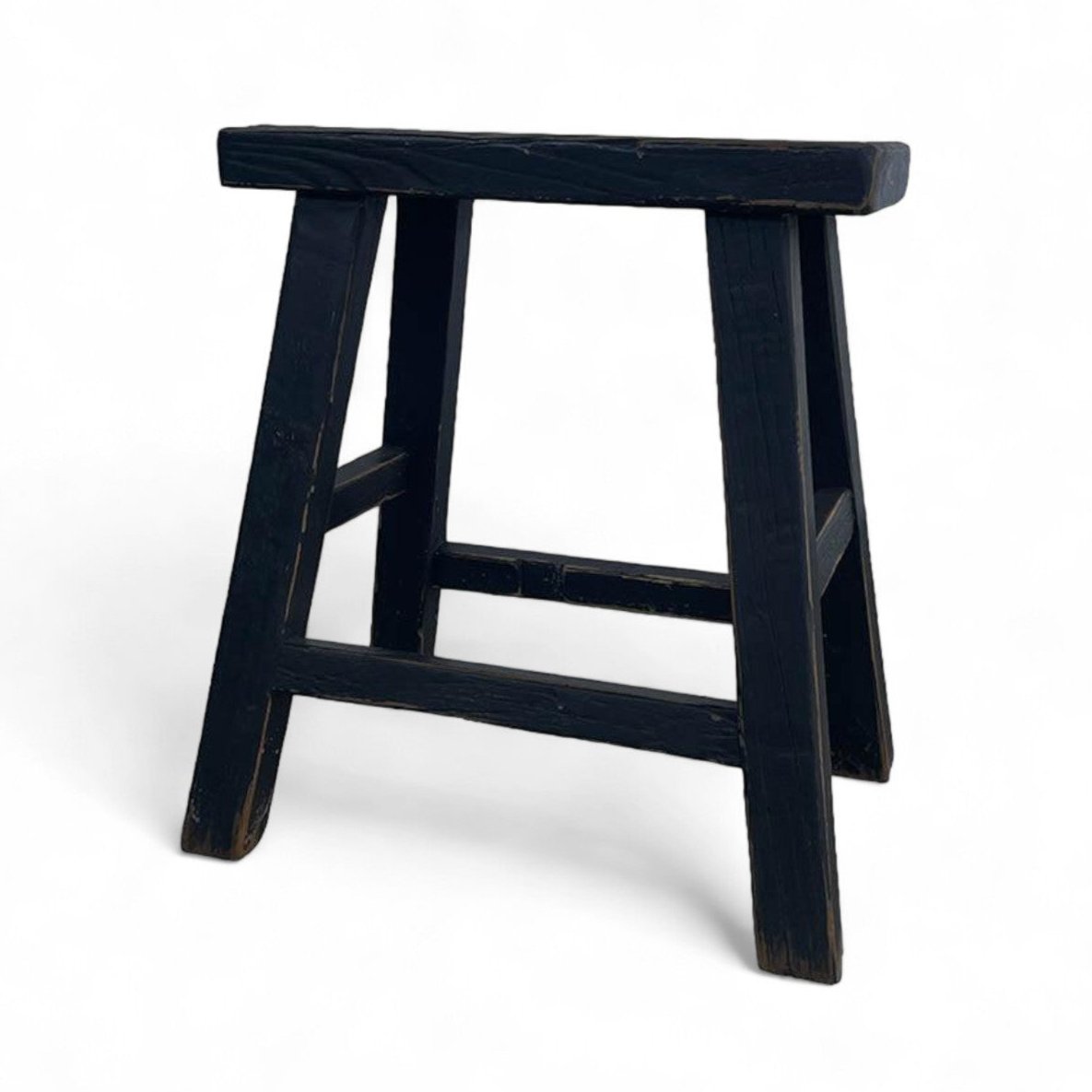 Small Elm Workers Stool - Black Distressed