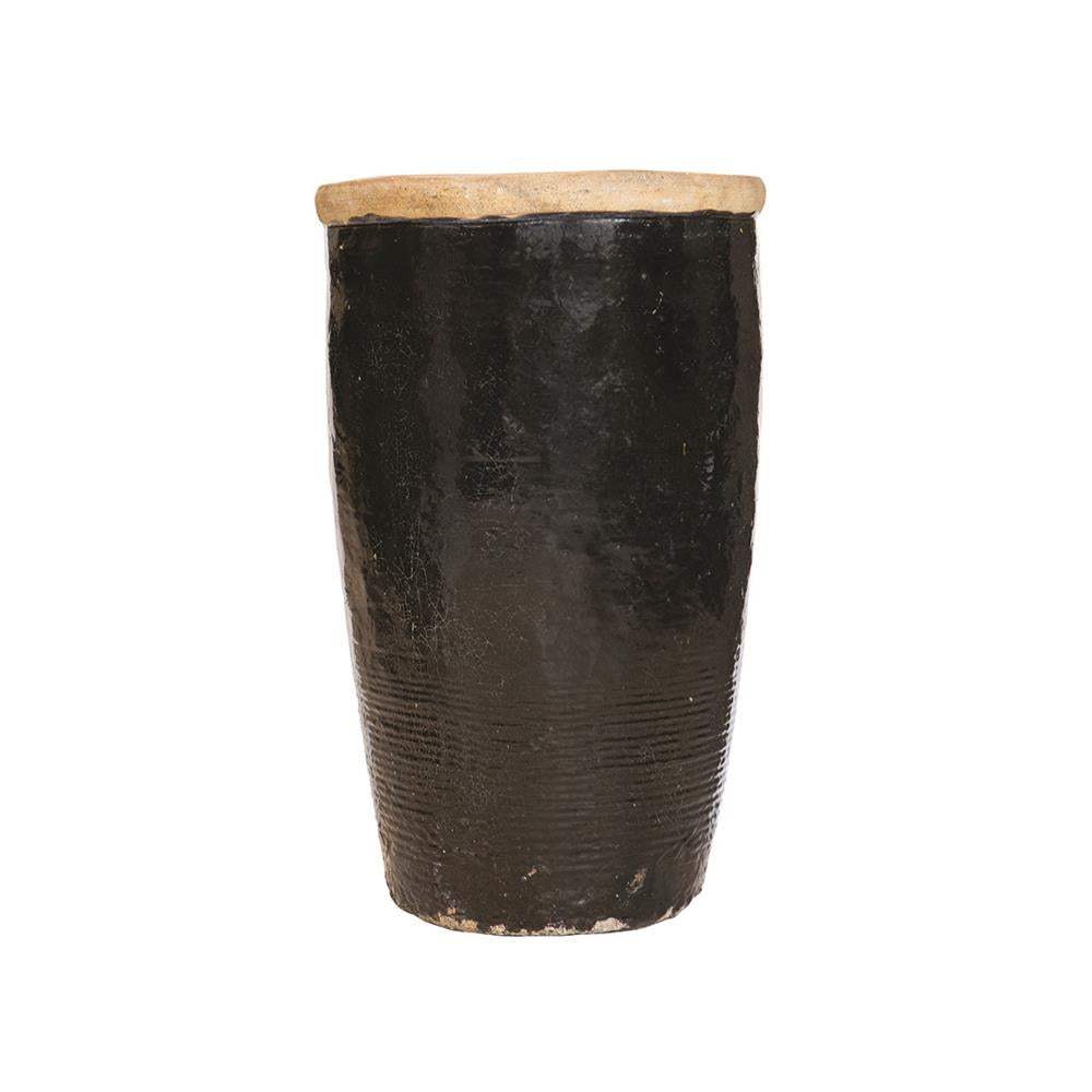 Tall Black Glazed Ceramic Pot