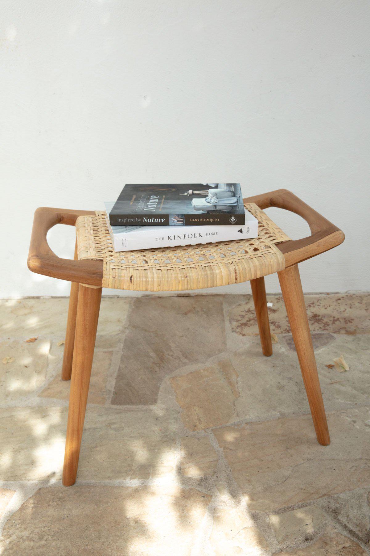 Tellos Teak Stool - Rattan