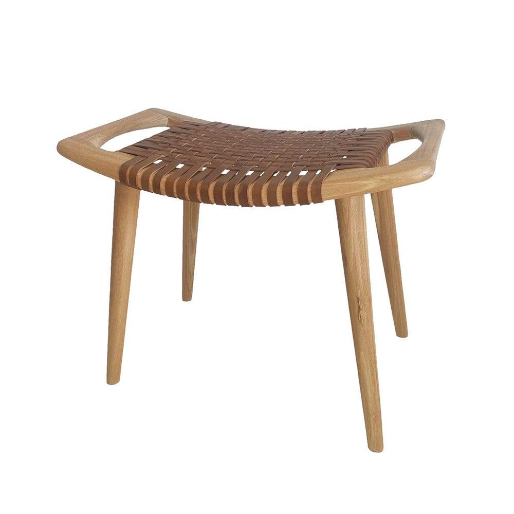 Tellos Teak Stool - Walnut Leather