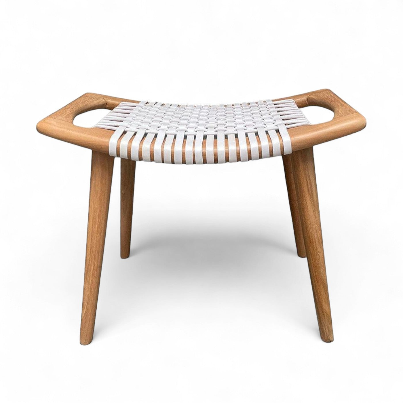 Tellos Teak Stool - White Leather