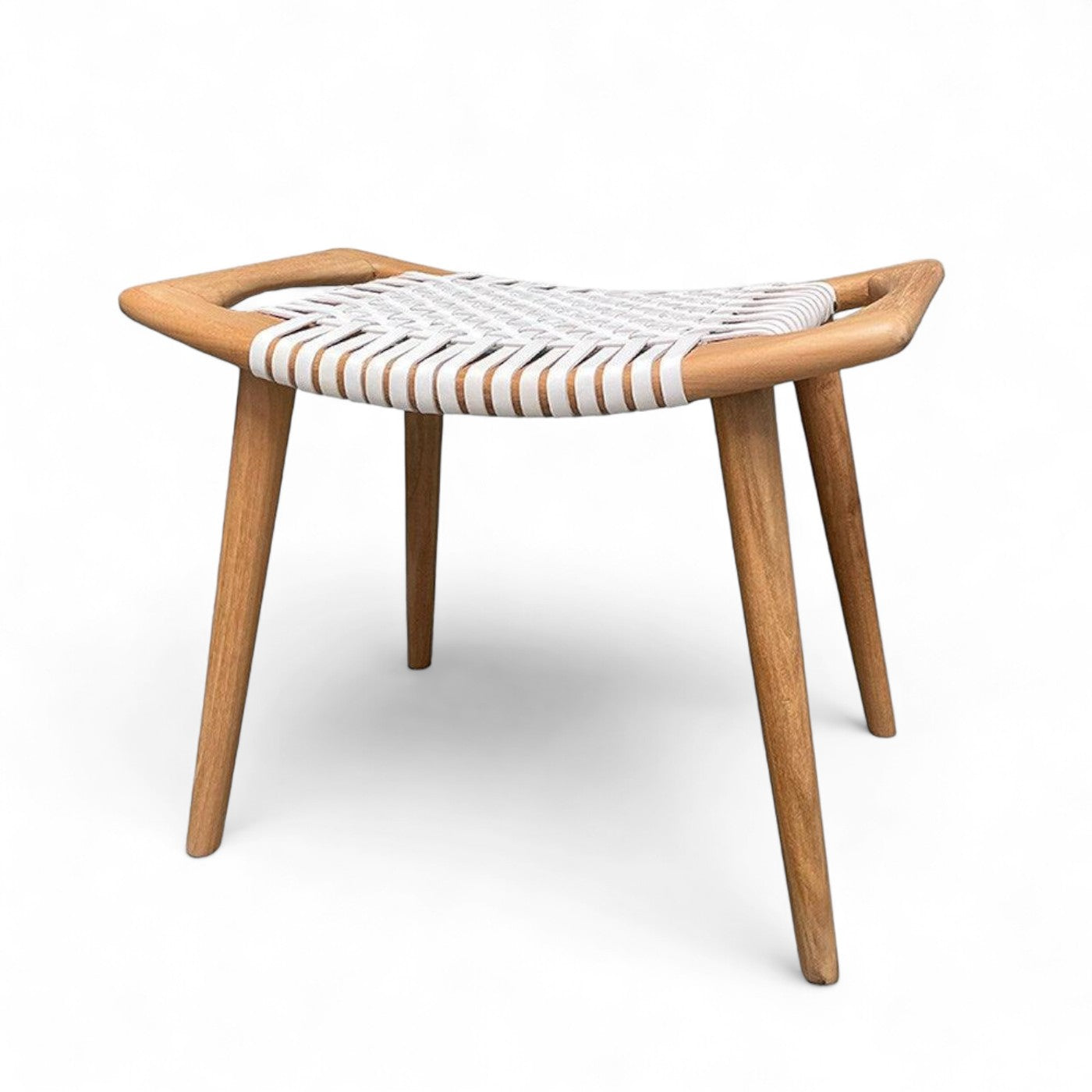 Tellos Teak Stool - White Leather