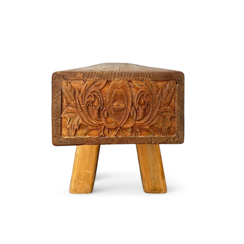 Thick Pine Bench w Carved Ends