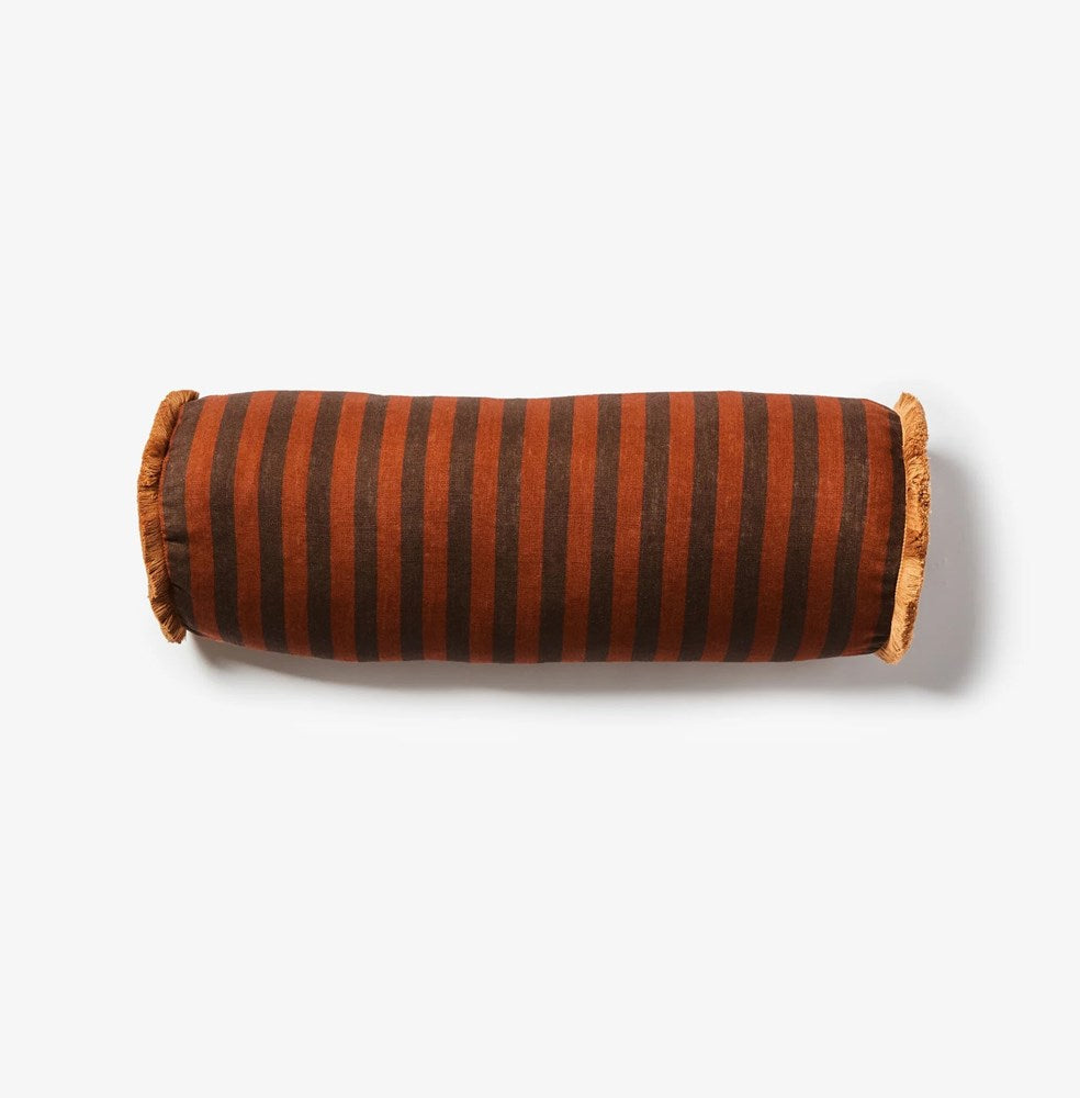 Thin Stripe Bolster Cushion - Chocolate