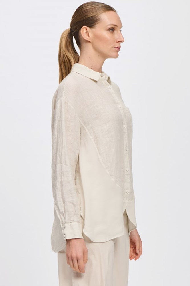 Long Sleeve Linen Button Up Shirt - Natural - Transit