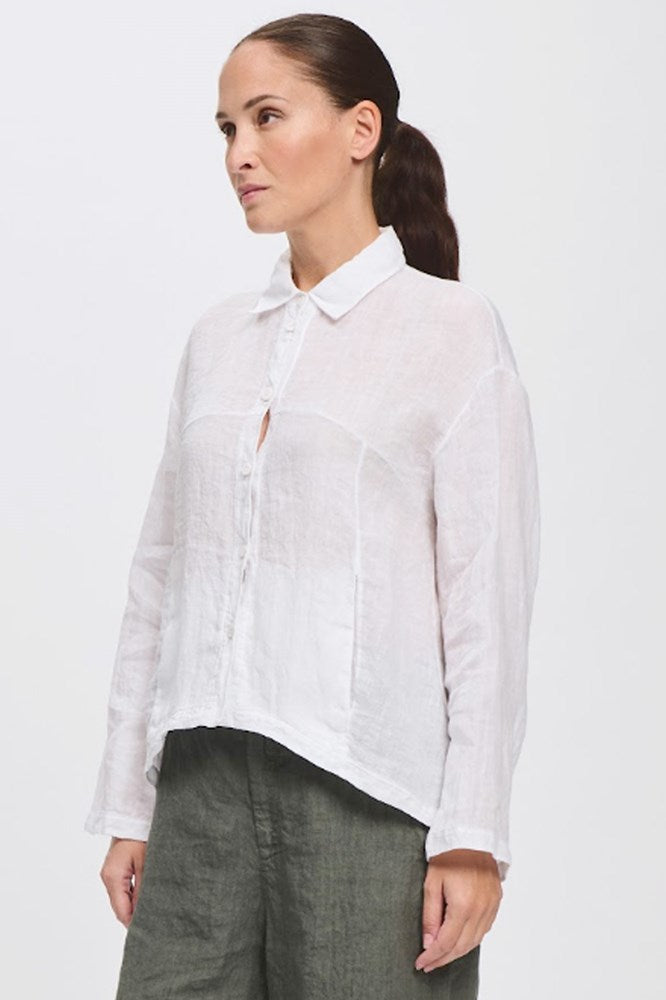 Long Sleeve Linen Shirt With Pockets - White - Transit
