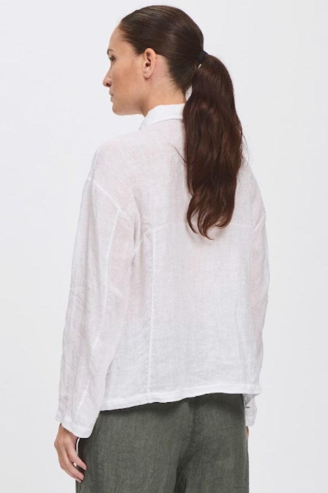 Long Sleeve Linen Shirt With Pockets - White - Transit