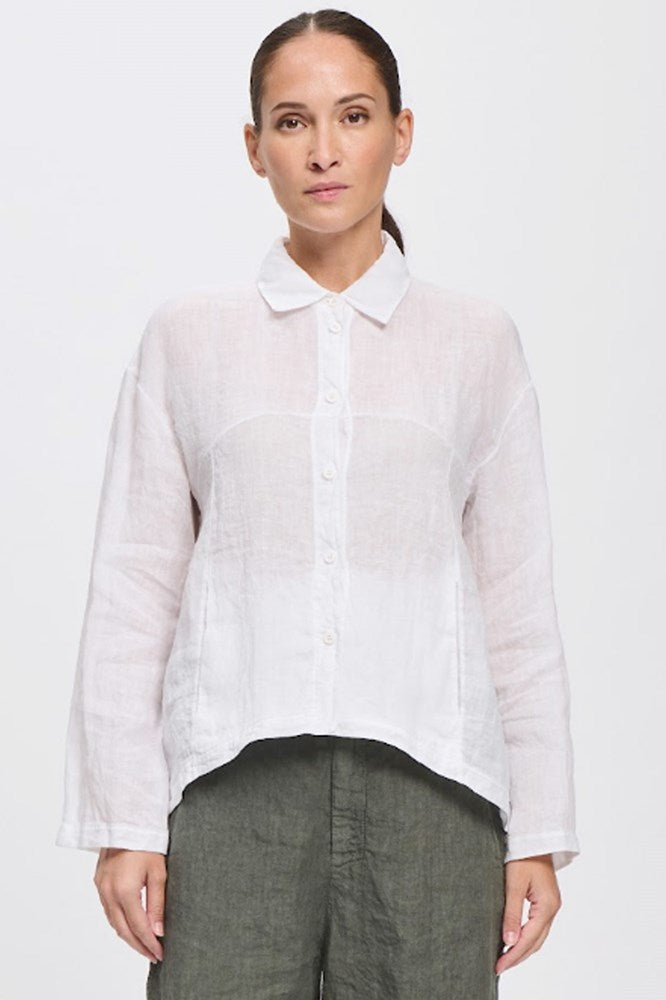 Long Sleeve Linen Shirt With Pockets - White - Transit