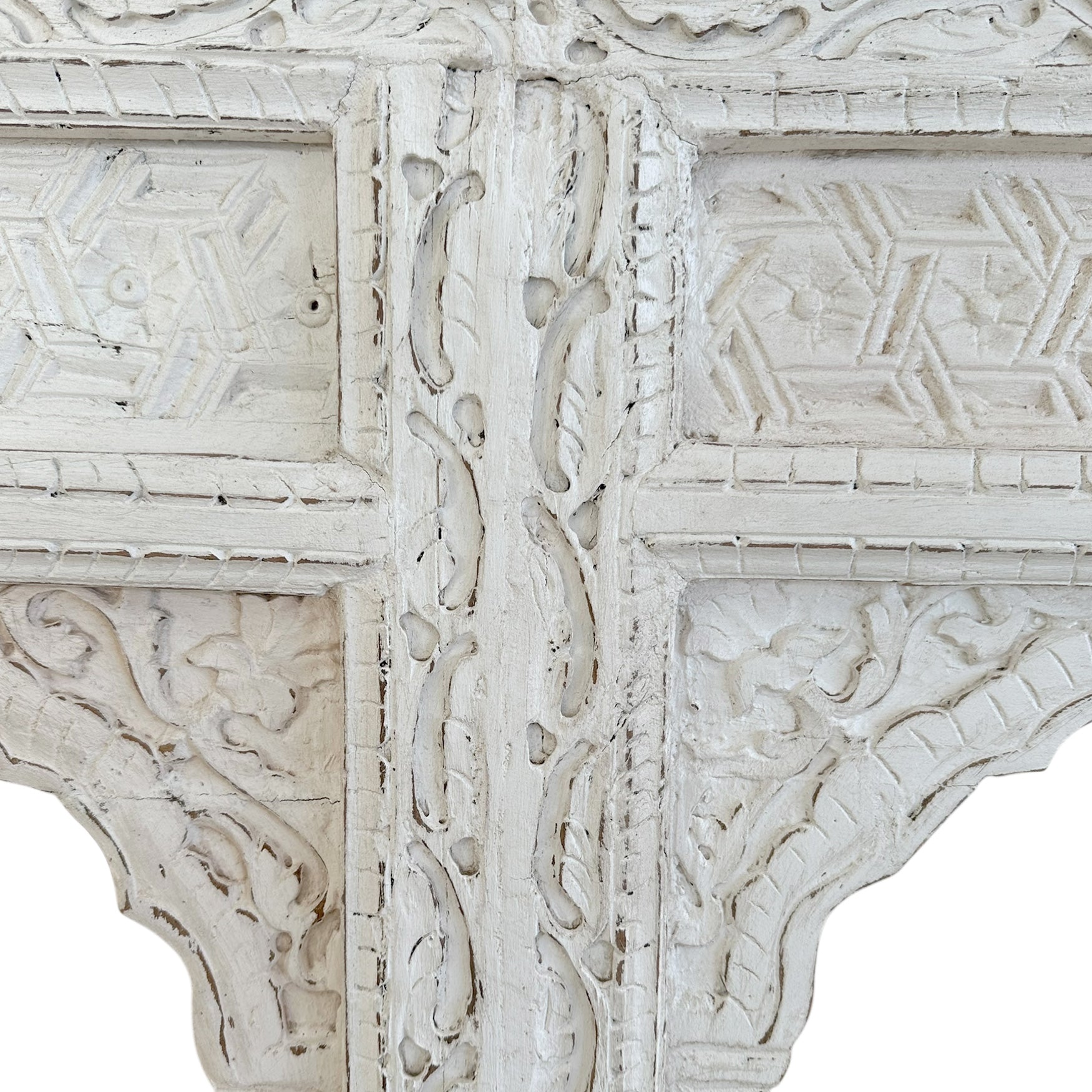 Triple Arch Carved Indian Mirror - White