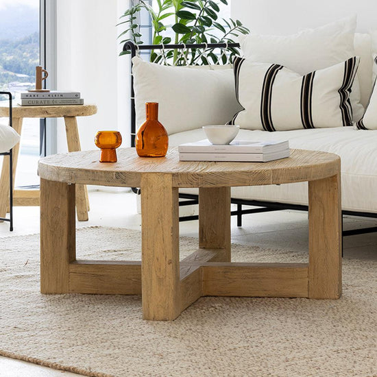 Vela Round Reclaimed Rustic Elm Timber Coffee Table