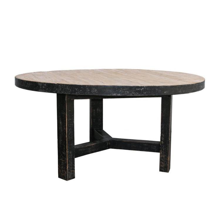 Venteo Round Rustic Black Timber Dining Table 1.5m - Seats: 6