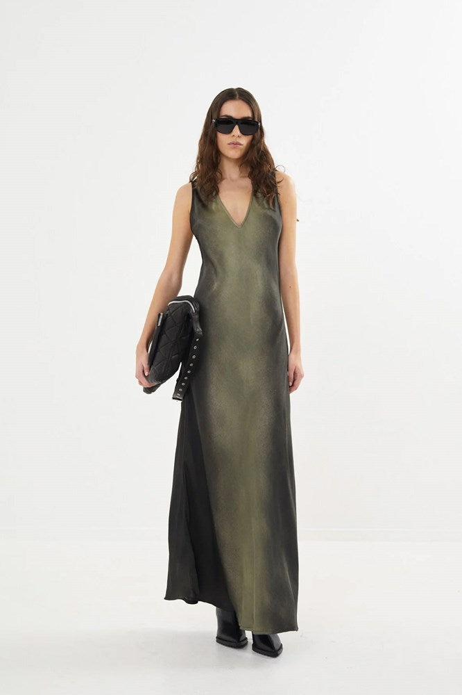 Venus Graffiti Bias Dress - Olive/Charcoal