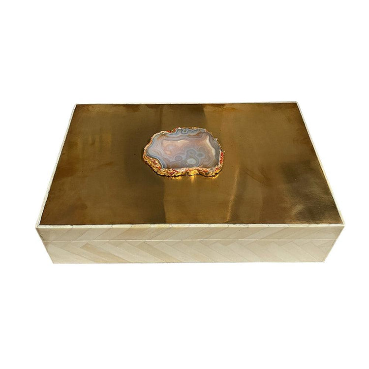 White Bone Jewellery Box with Gold Agate Top