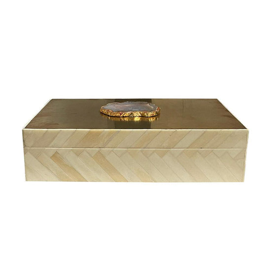 White Bone Jewellery Box with Gold Agate Top