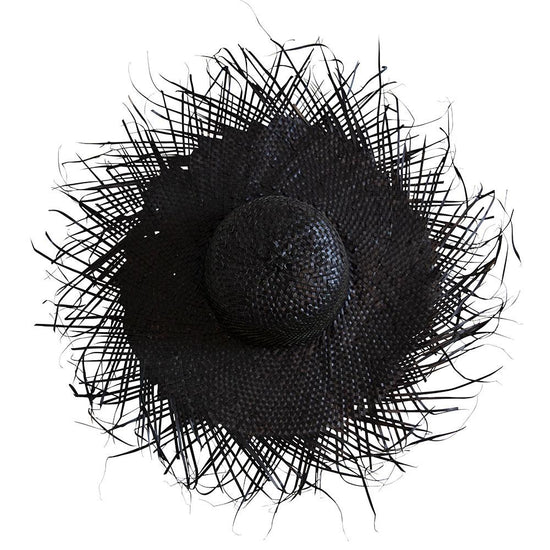 Wide Brim Black Fringed Straw Hat