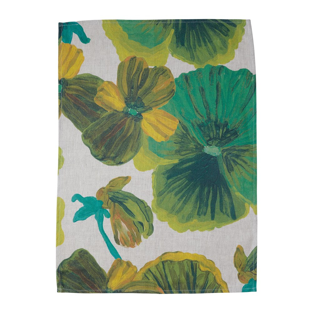 Wild Pansy Verde Tea Towel