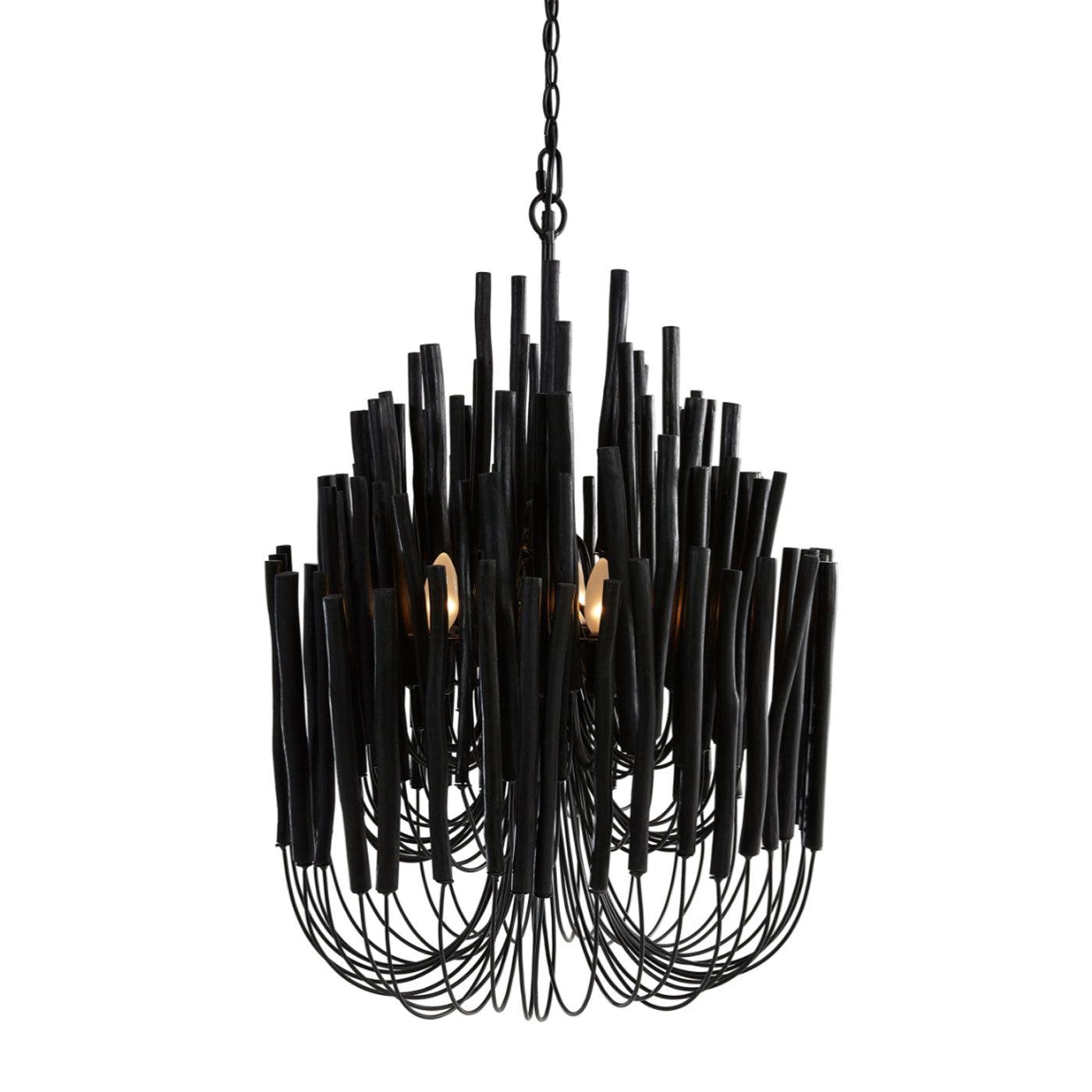 Wood Candlestick Chandelier - Black-St Barts