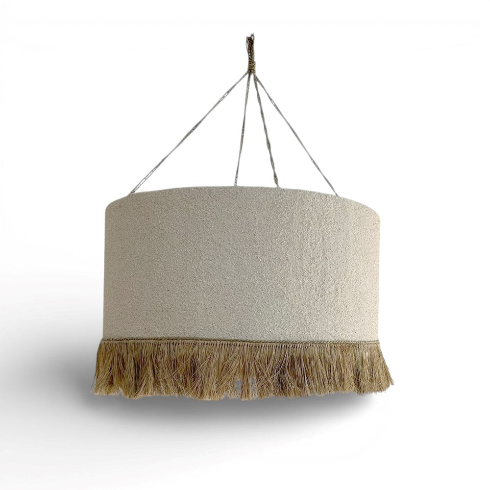 Zyra Drum Pendant w Raffia Fringe