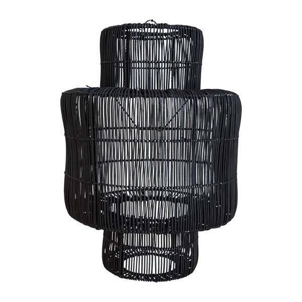 Black Double Cylinder Rattan Pendant Light