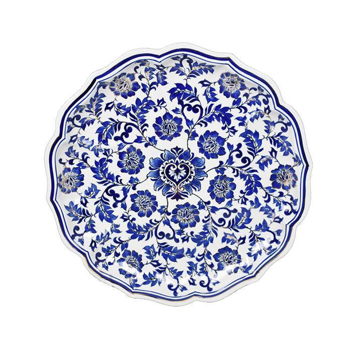 Plate BlueWhite&GoldScallopedEdge