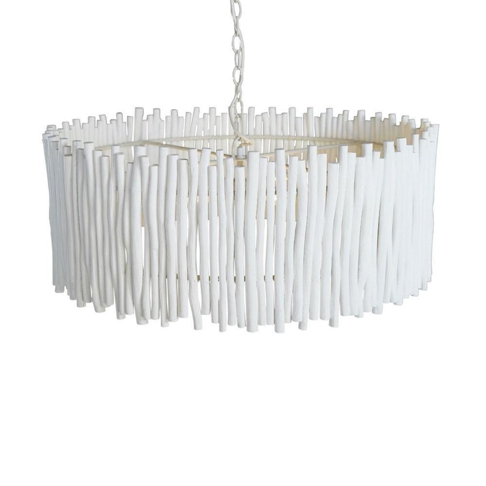 Wood CandleStick Round Chandelier - White-St Barts