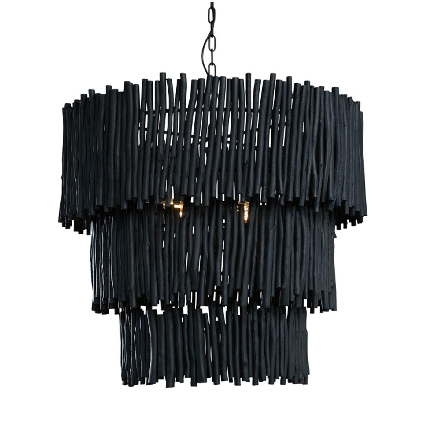 Wood CandleStick Tiered Chandelier - Black