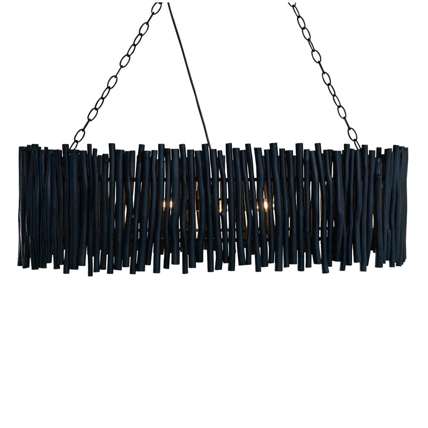 Wood Candlestick Oval Chandelier - Black-St Barts