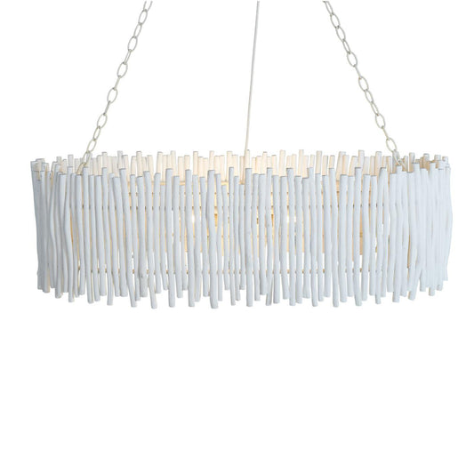 Wood Candlestick Oval Chandelier - White-St Barts