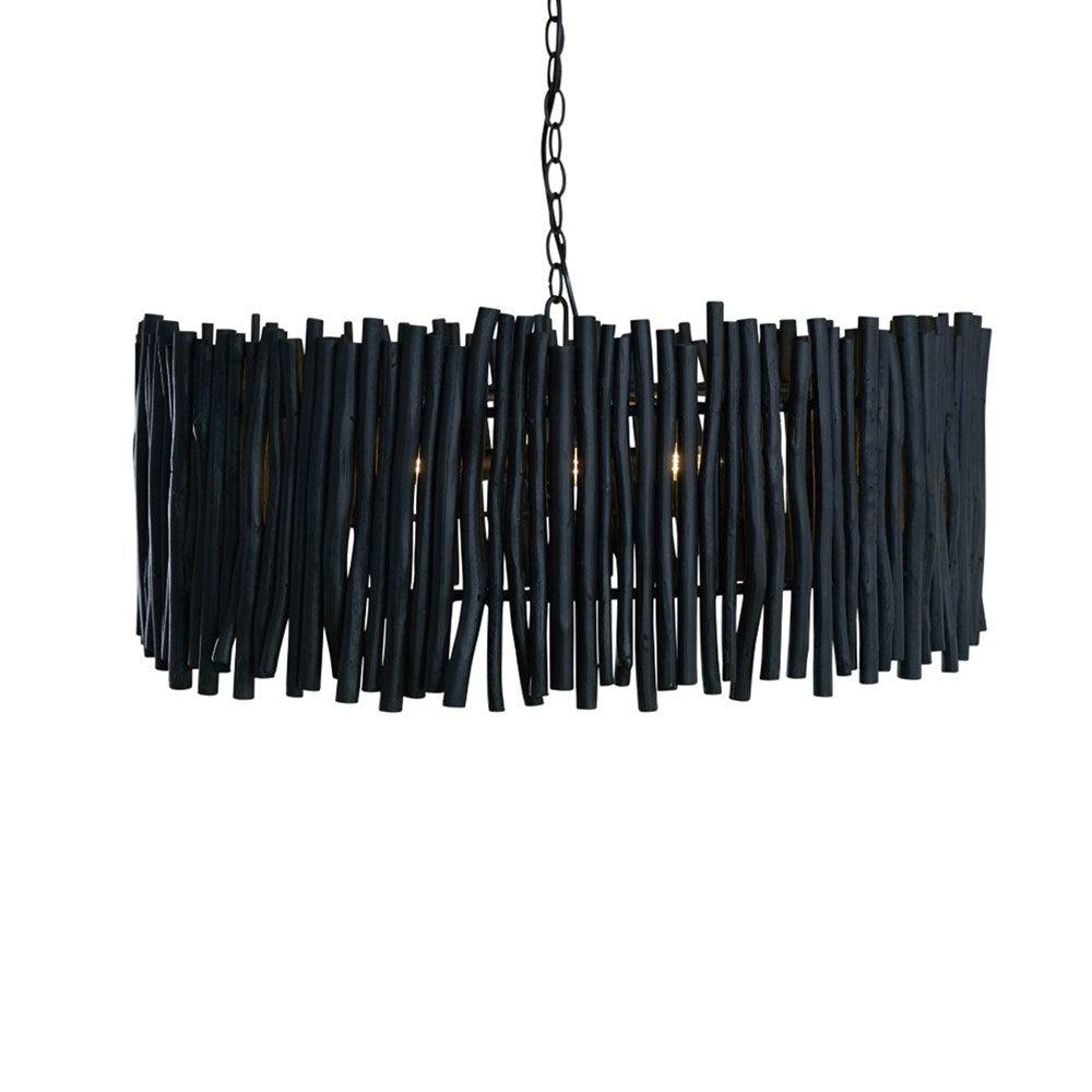 Wood Candlestick Round Chandelier - Black-St Barts