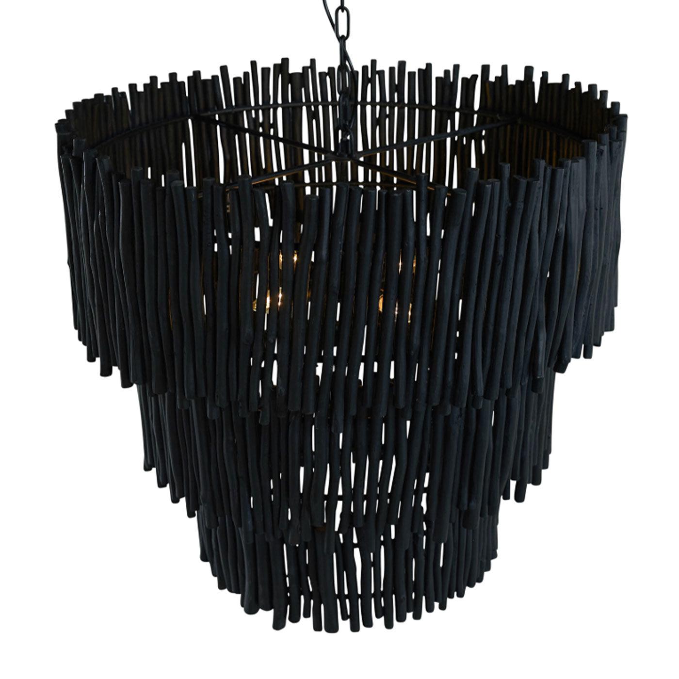 Wood CandleStick Tiered Chandelier - Black